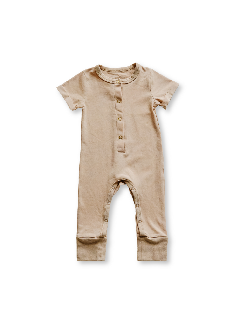 Short Sleeve Henley Romper - Khaki