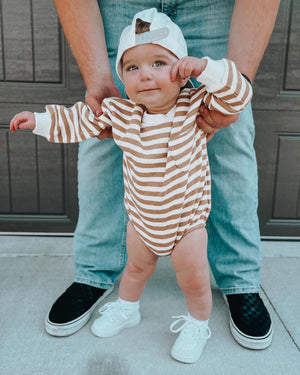 Sweatshirt Romper - Tan Stripe - Orcas Lucille