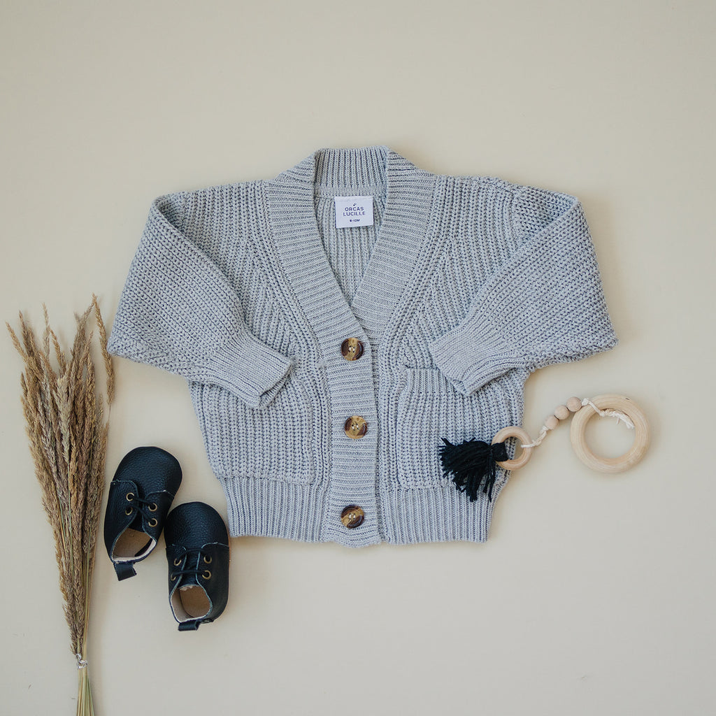 Chunky Knit Cardigan - Heather Gray - Orcas Lucille