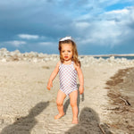 Cross-Back One-Piece Swimsuit - Tan Checkered - Orcas Lucille