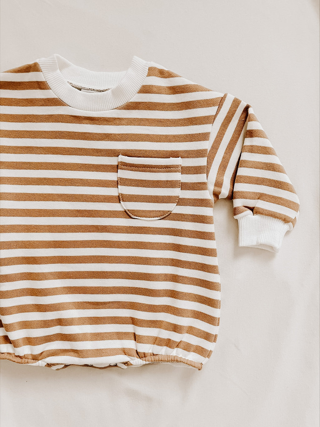 Sweatshirt Romper - Tan Stripe - Orcas Lucille