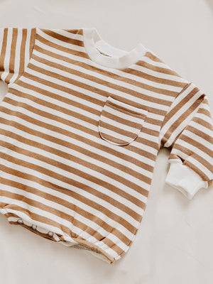 Sweatshirt Romper - Tan Stripe - Orcas Lucille