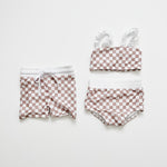 Swim Shorts - Tan Checkered - Orcas Lucille