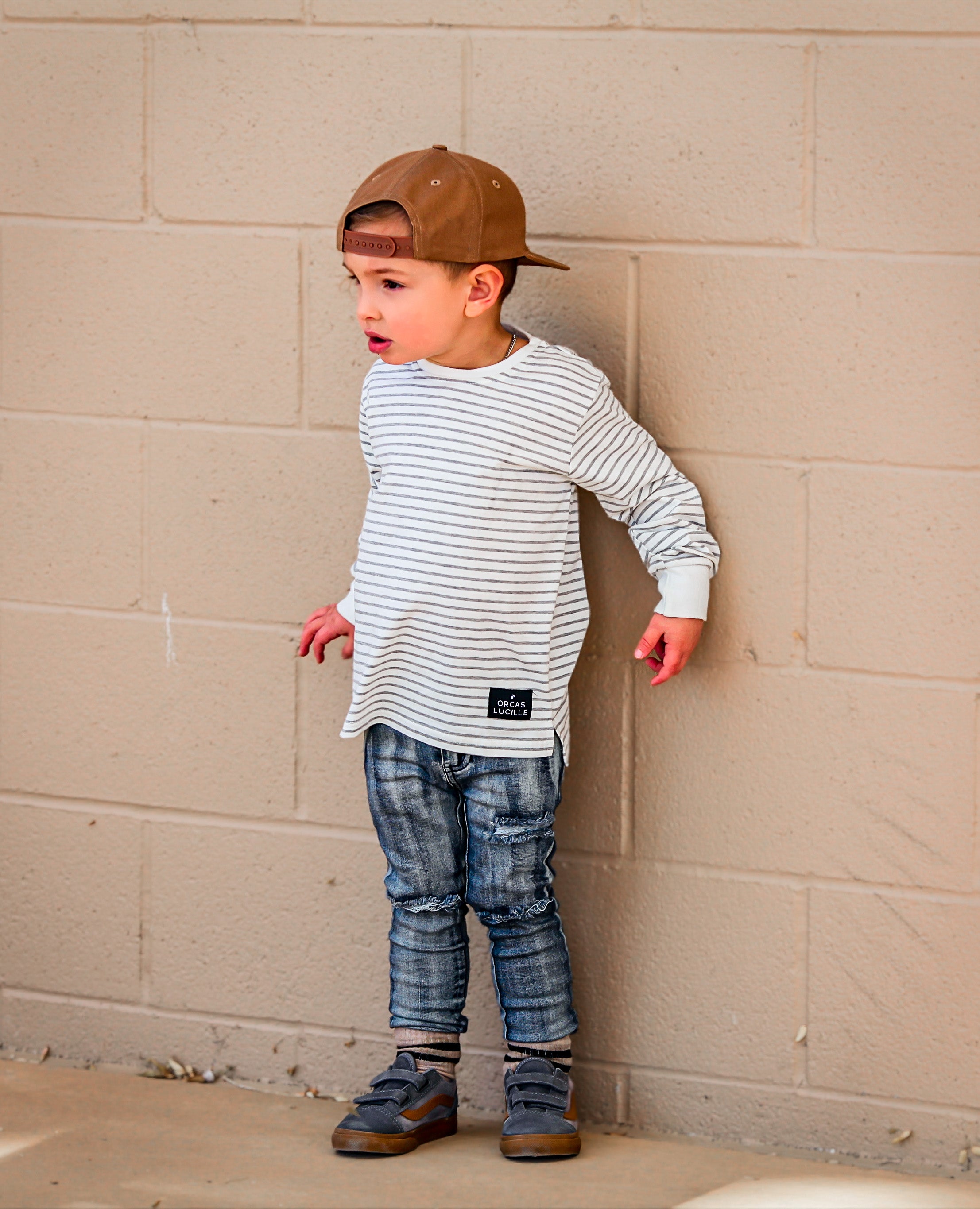 Long Sleeve Tee - Gray Stripe - Orcas Lucille